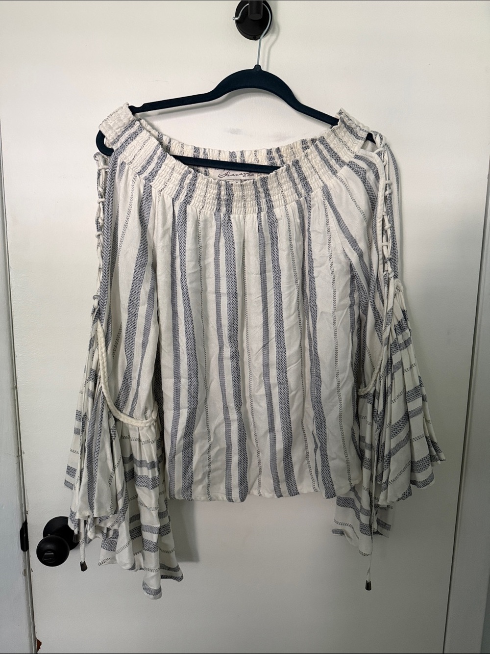 Vintage Havana White Blouse with Blue Stripes